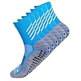 Gogogoal Rutschfeste Sportsocken Herren Damen Slipper Socke Rutschfester Grip Fußball Socke für Yoga Tennis Laufen Wandern Fitness Walk Blau L 3P