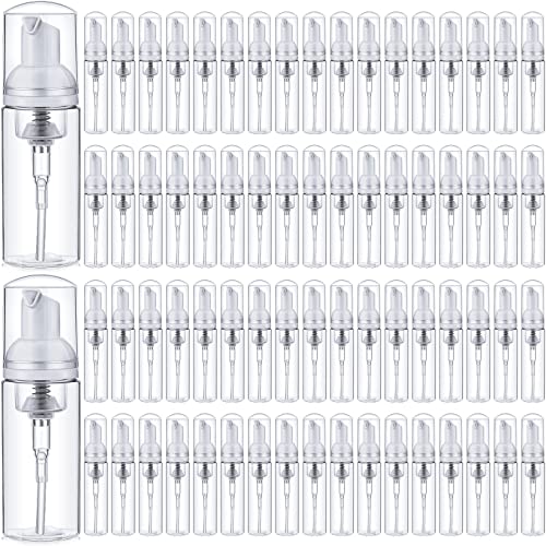 70 Pcs 2 oz Plastic Foam Soap Dispensers Refillable Lash Shampoo Bottles with Pump Mini Eyelash Cleaning Foam Bottle Dispenser for Refillable Travel Cosmetics (Transparent)