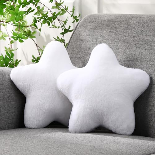 Beeveer 2 Pcs 11 Inch Star Pillow Decorative Star Shaped Throw Pillow Gift Cute Aesthetic Soft Plush Floor Cushions Room Decor for Bedroom Living Room Sofa Bed(White)