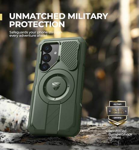 Image of Dexnor for Samsung Galaxy S25 Case with Camera Cover & Adjustable Kickstand & Built-in Screen Protector, Magnetic Rugged Shockproof Bumper Cases Heavy-Duty Magnetic Protective Cover (2025),Army Green