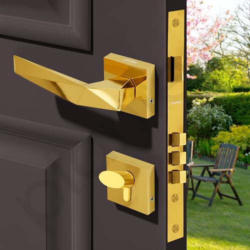 Image of Plantex Heay Duty Mortise Door Lock for Home /Main Door Lock Set /Door Handle Lock with Brass Lock Body & Cylinder (7129, PVD Gold)
