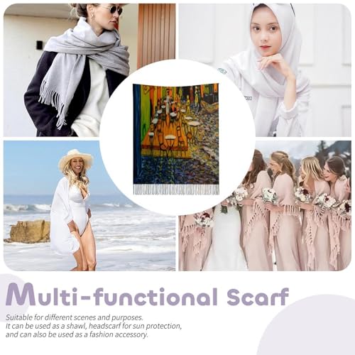 Shawls Tassel Wraps Warm Soft Winter Lightweight Cashmere Long Scarf for Women Gifts Daily Travel Office Van Gogh Painting Print3