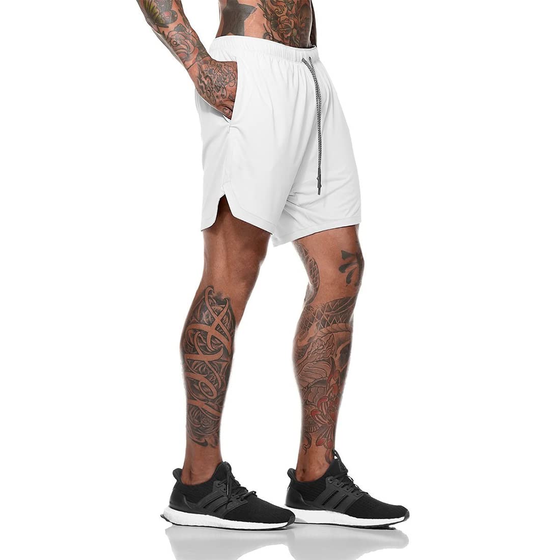 Shorts Herren 2 in1 Trainingsshorts Kurze Hosen Schnelltrocknende Laufshorts Sporthose Taschen Kompressions Shorts