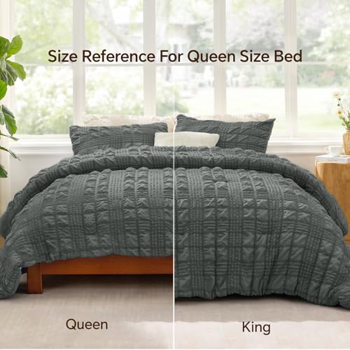 Image of BEDELITE Twin Comforter Set, Seersucker Bedding Set 2 Pieces, Dark Grey | All Season Use, Machine Washable, Soft and Lightweight, Ruched Comforter for Bedroom and Dorm Room, Wrinkle-Resistant