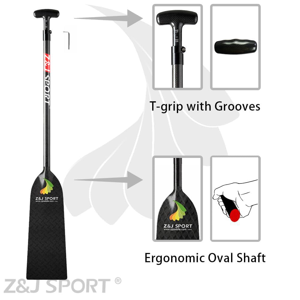 Z&J SPORT Adjustable Dragon Boat Paddle, IDBF Approved Boat Oars, Carbon Fiber Paddle Adjustable T Handle with Adjuster for Dragon Boat Paddler (Range: 43”-52” /110cm-132cm)
