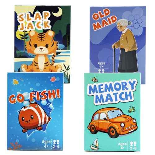 Card Games for Kids Ages 4-8 Go Fish Old Maid Card Game and Memory Games Card Fun Classic Kid Toddlers Games for Family Game Night Party Travel Preschool Classroom Stocking Stuffers Gifts 4 Decks