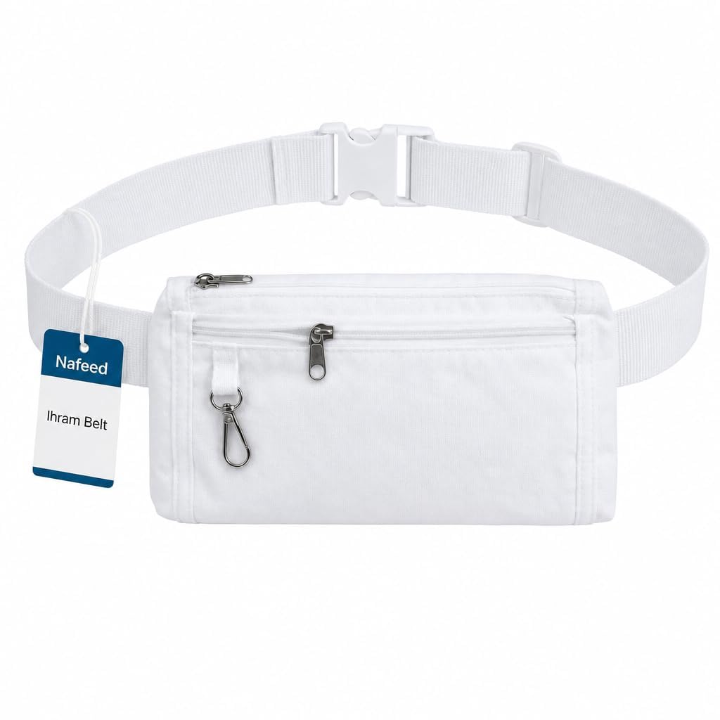 Hajj Umrah Waist | White | Polyster | Waterproof | with 2 Zipper Compartments | Adjustable Strap | Fit 28 to 45 Waist Size-image-10