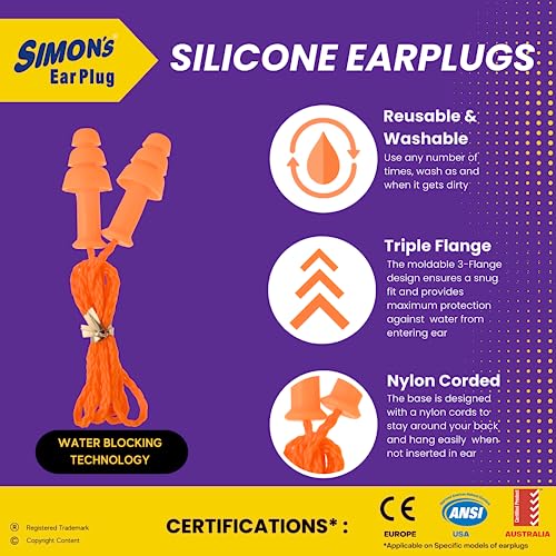Simon's Swimwell 3 Pairs Reusable Silicone Earplug (Carry Case)