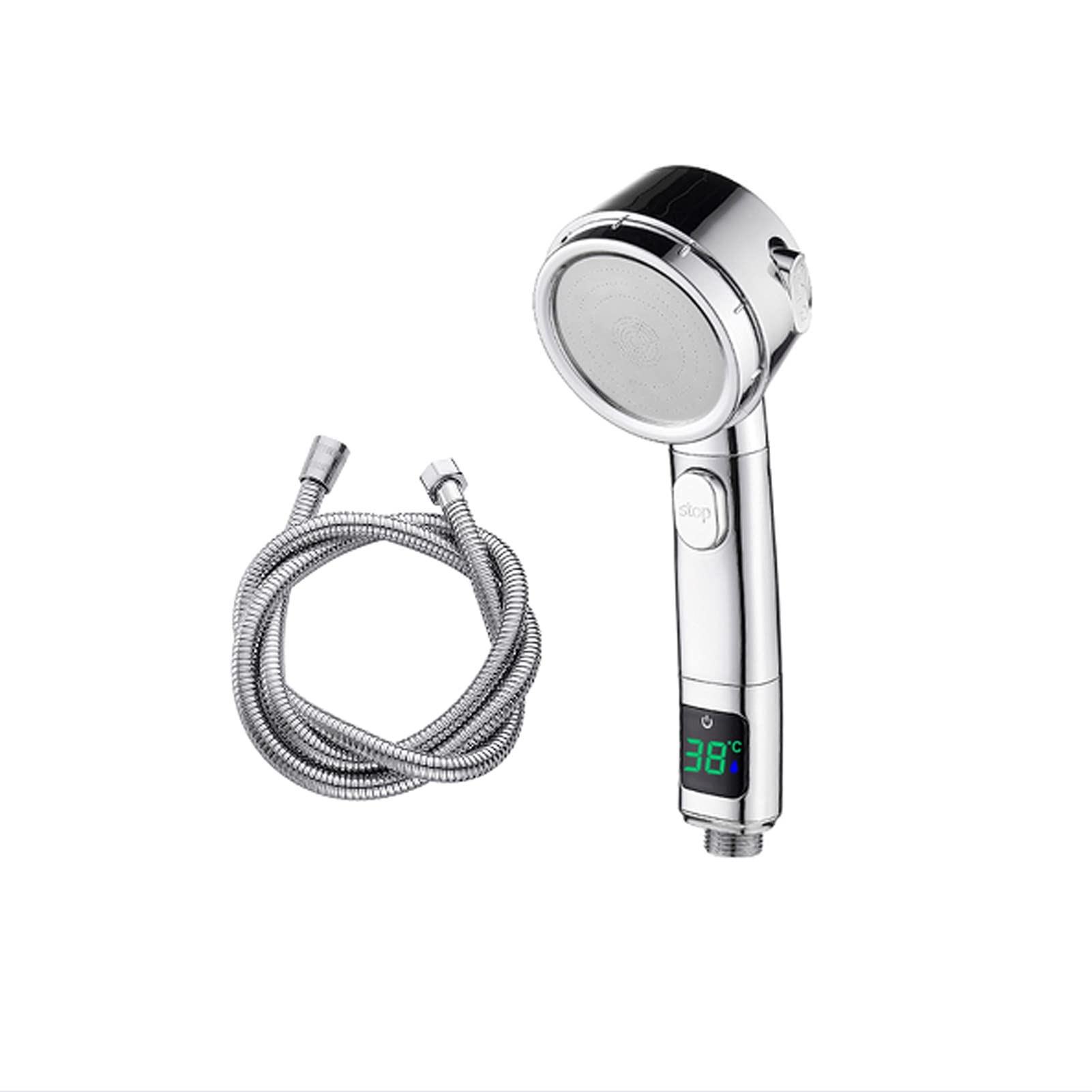 Ensemble De Pommeau De Douche À Main À 3 Fonctions, Douche À Arrêt d'eau À Une Touche, Pommeau De Douche ABS Haute Pression, Douche À Économie d'eau,Silver 2 pcs Set