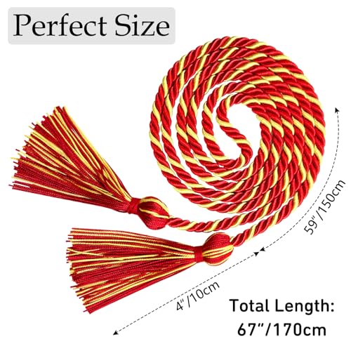 Image of Graduation Honor Cords Red and Gold Graduation Cords with Tassels, 67 inch Long for Graduation Students