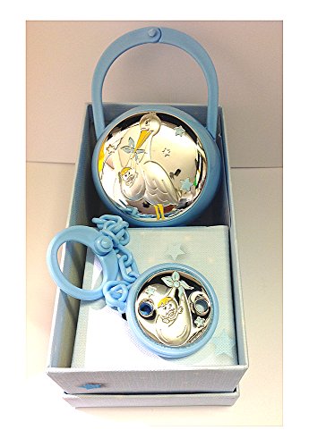 2R Argenti - Conjunto de portachupetes y pinza de plata, para bebé, plateado