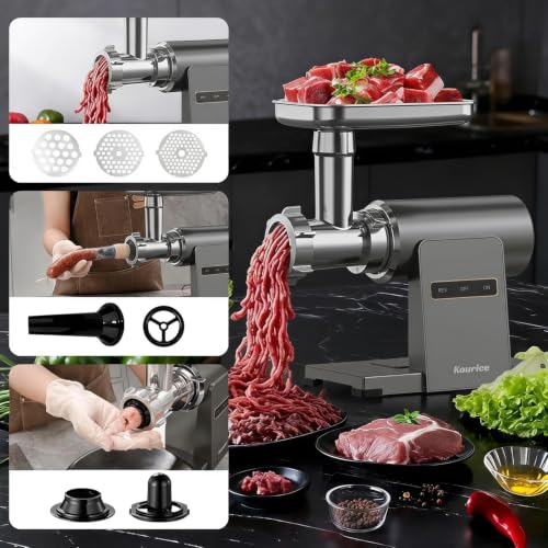 Image of Electric Meat Grinder for Home Use, 2800W Peak Power, Heavy Duty Metal Body with Auto-Reverse, 2 Blades & 3 Grinding Plates, Sausage Stuffer & Kibbeh Kit, Easy Clean