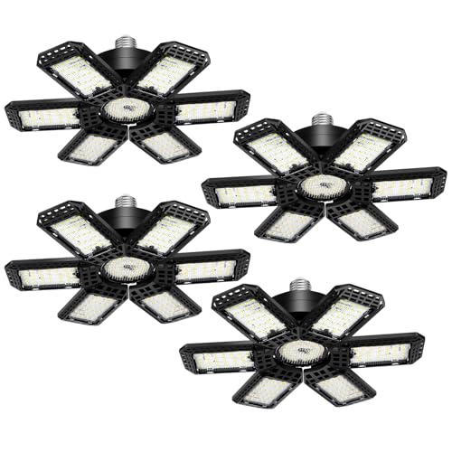 Image of LED Garage Light 4 Pack, Garage Lights Ceiling LED 28000LM 6500K with 6+1 Deformable Panels, Screw in E26 Socket Light Bulbs for Warehouse Workshop Basement Attic Utility Storage
