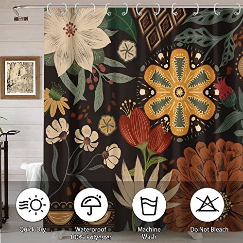 Bblyanu Abstract Bohemian Floral Botanical Shower Curtain, Mid Century Morden Boho Shower Curtain, Waterproof Shower Curtains For Bathroom(72” X 72”) #TOP6