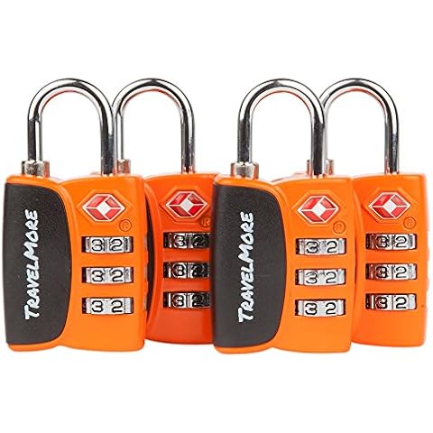 4 Pack Open Alert Indicator TSA Approved 3 Digit Luggage Locks for Travel, Suitcase & Baggage (Orange) Cover