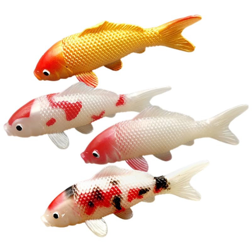 NOLITOY Artificial Carp Fake Fish: Aquarium Fish Decor Household Decor Realistic Carp Decor Assorted Color PVC Kitchen Counter Storage Dining Table Service, 4 PCS