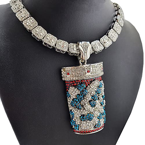 Silver plated Large Pill Bottle Icy Pendant & 12mm 16" 18" 20" Iced Baguette Stone Chain Hip Hop Jewelry Bling Fashion Necklace3