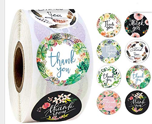 2 Roll 1.5Inch Thank You Stickers, 8 Designs, Thank You Sticker Roll Boutique Supplies for Business Packaging | 500 Labels Per Roll for Bubble Mailers & Bags