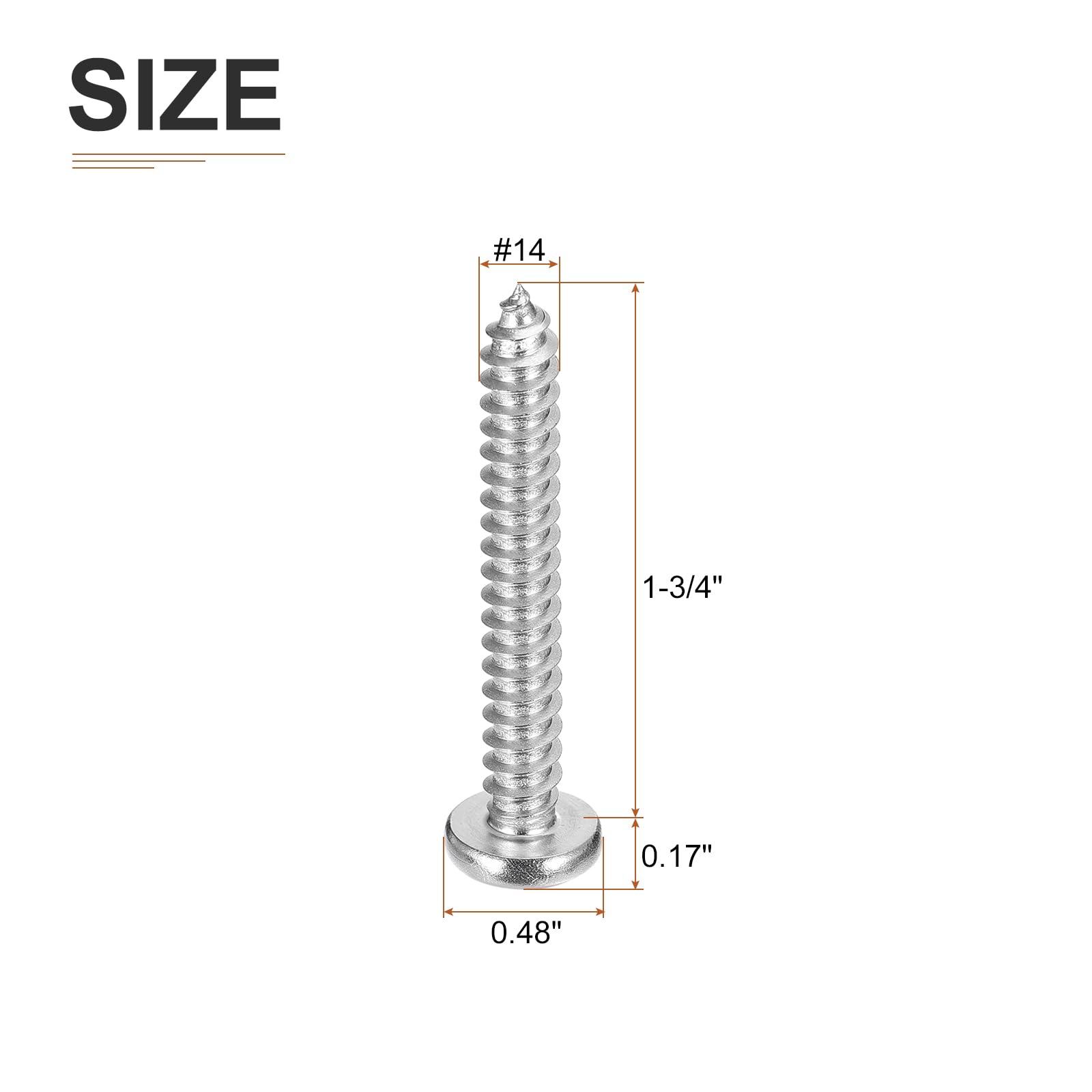DTGN #14x1-3/4" Phillips Pan Head Self-tapping Screw - 25Pack - Bright Finish 304 Stainless Steel Sheet Metal Screws Wood Screws - Image 2