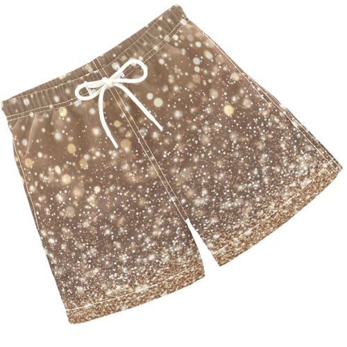 Pigsaly Boys Swim Trunks Light Beige Gradient Sand Flashing Glitter Boys Board Shorts Swimsuit Swimwear Bathing Suit XS