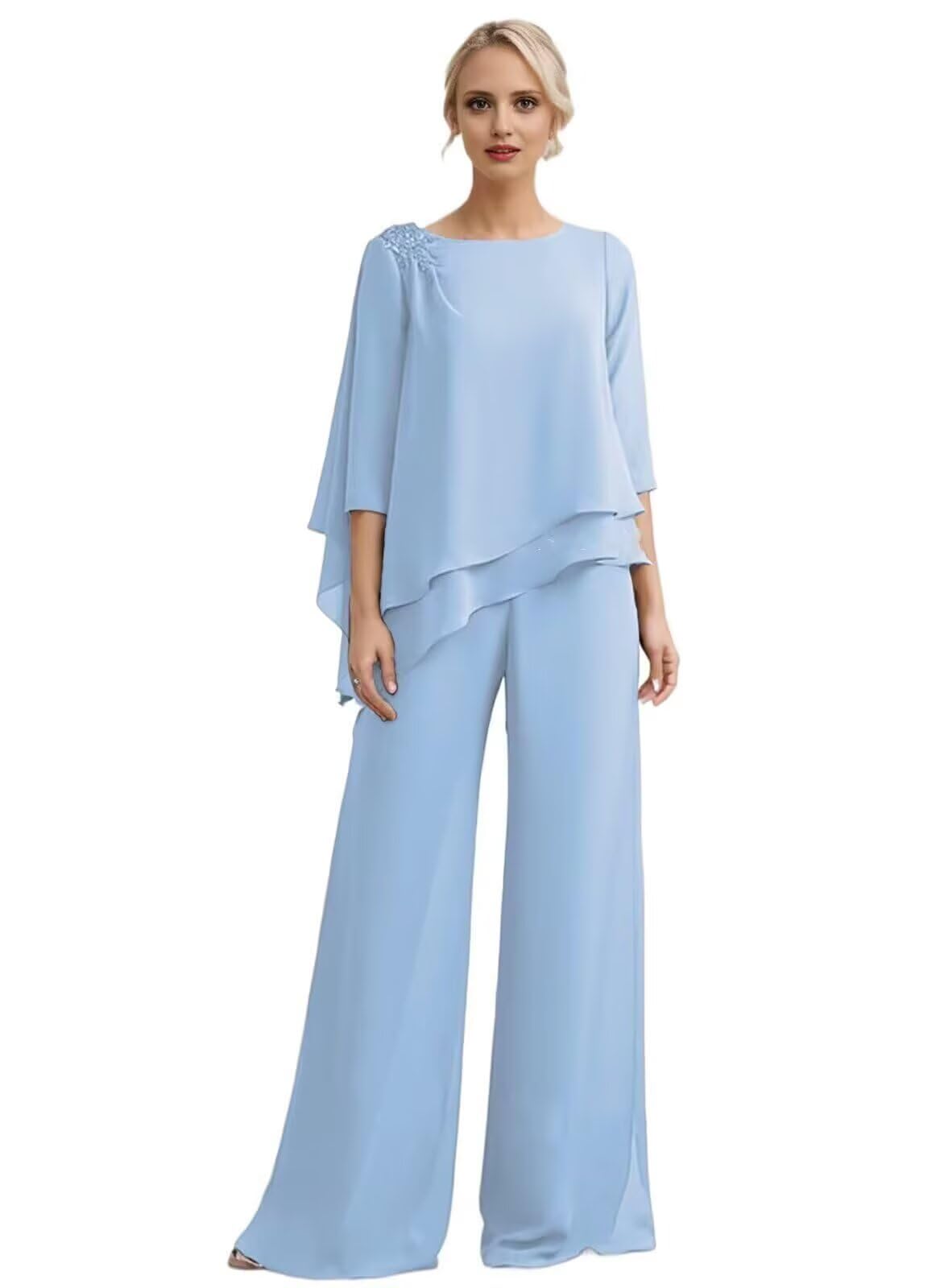 Chiffon Mother of The Bride Pant Suits for Wedding 2 Piece Pant Suit Lace Appliques Formal Wedding Guest