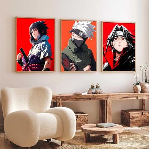 Image of walllane Japanese Anime Framed Posters for Living Room Bedroom Gaming Room | Japanese Anime Characters Aesthetic Poster with Frames Wall Decor Set Of 3 (10 X 13 inch)