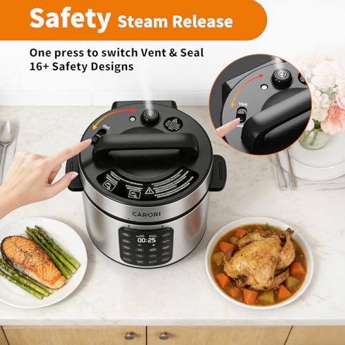 Image of 6Qt Electric Pressure Cooker, 9-in-1 Programmable with IMD Touchscreen, Rice Cooker, Slow Cook, Steam, Saute, Warmer, 24H Delay Start, Non-Stick Ceramic Pot, 1000W, Silver