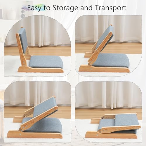 Image of Japanese Floor Chair with Back Support, Foldable Meditation Chair, Legless Tatami Chair with Cushion, Floor Seat for Living Room, Bedroom, Bay Window (1, Dark Gray)