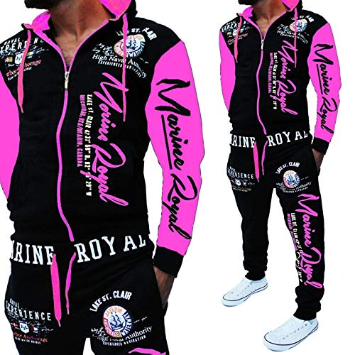 Image of HHGKED Men 's Casual Tracksuit Hooded Full Zip Elastic Waistband Sweatsuit Set