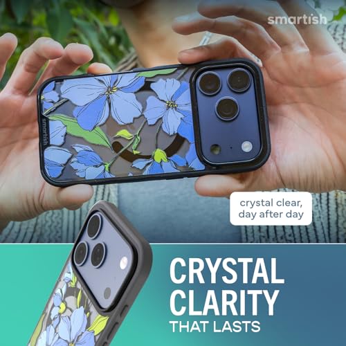 Image of Smartish iPhone 17 Pro MagSafe Clear Case - Gripmunk Magnetic Slim Case [Lightweight + Protective] Anti-Yellowing Thin Grip Clear Cover for Apple iPhone 17 Pro - Blue Blossoms