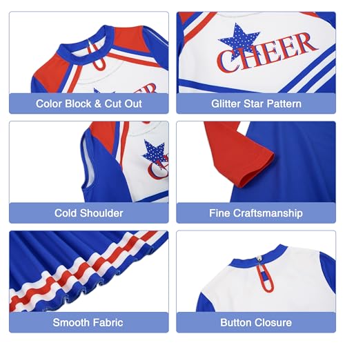 LOLANTA Girls Blue Cheerleader Outfit, Kids Long Sleeve Cheerleading Costume with Pompoms - Image 3