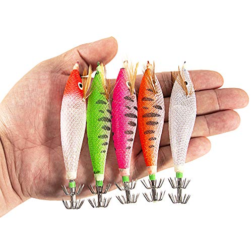 Isca de pesca, Andoer 6cm / 8cm Luminous Squid Jig Isca de Madeira de Pesca Camarão Lula Choco Isca