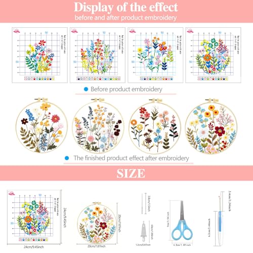 Image of Zhenqing Floral Cross Stitch Kit for Adults Beginners - Printed Flower Garden & Botanical Embroidery Design | 11CT 9.45 inchx9.45 inch DIY with Thread, Fabric | Home Decor Wall Art Gift 68031