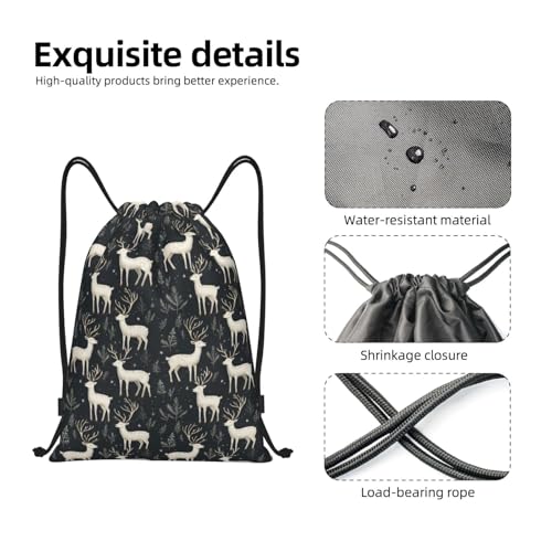 Drawstring Backpack - Deer Plant Print Sports Gym Sackpack String Bag For Women Men, Lightweight Draw String Back Bag For Workout Travel3