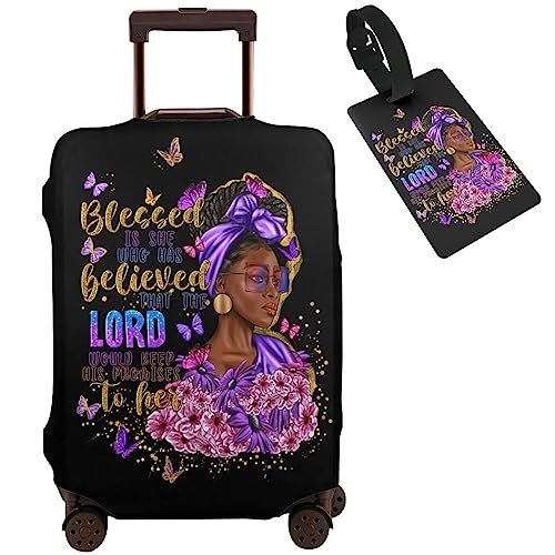 Image of Travel Suitcase Protector African American Girl Elastic Protective Washable Luggage Cover With Concealed Zipper Suitable For 18-32 Inch, Color-3-5, M (for 22--24 inch luggage)
