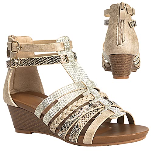 Womens Gladiator Sandals Zipper Strappy Wedge Sandal Roman Shoes For girls