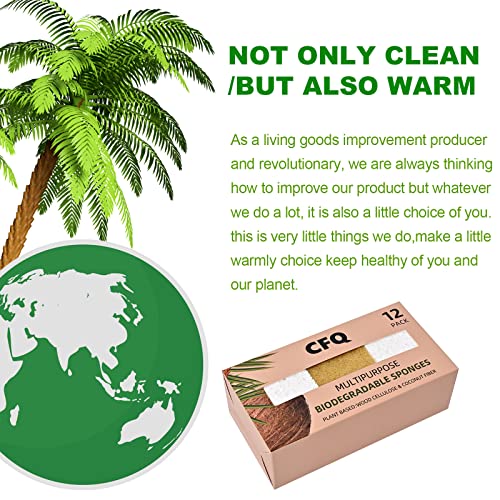 Cfq Natural Sponge 12Pack - Eco Friendly Scrub Sponges For Kitchen - Non Scratch Non Odor Free Compostable Reusable Sponges For Dishes Biodegradable Scrubbers (Brown - White) #TOP6