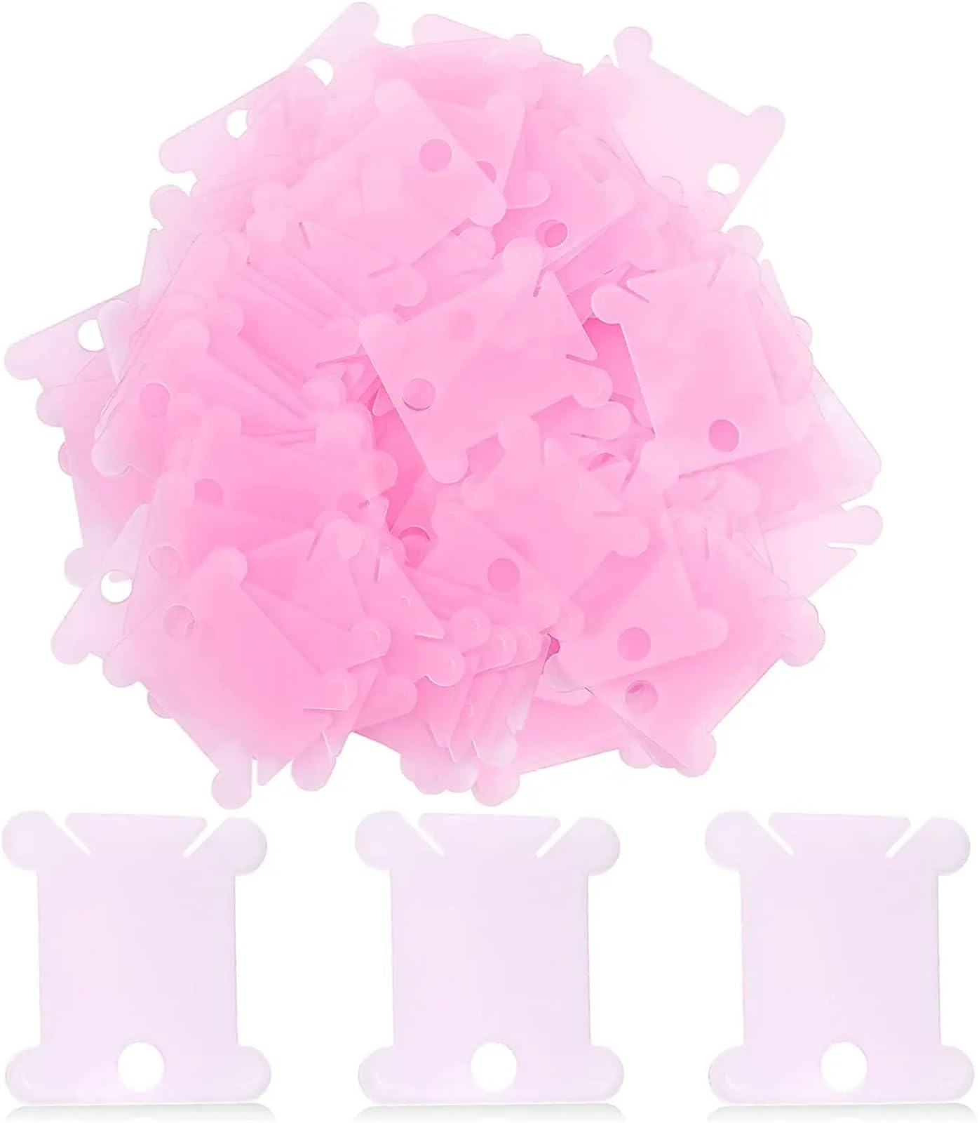 Plastikowe szpulki do nici, 500 szt. Plastikowe szpulki nici dentystycznej z nawijakiem, wielokolorowe, uchwyt na nitkę do haftu krzyżykowego(Pink)