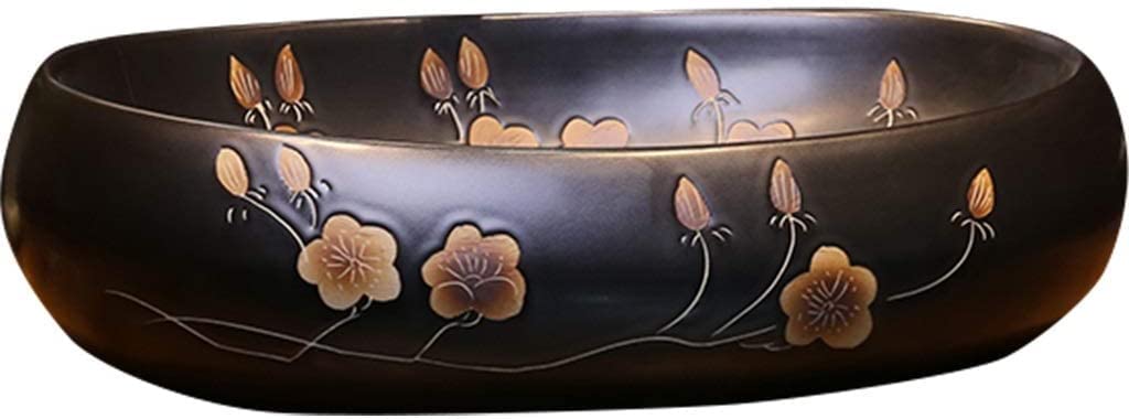 OLSKFUH Bathroom Bar Vanity Vessel Sinks Above Counter Vanity Bathroom Above Counter Basin For Industrial Artists Chinese Vintage Ceramic Washbasin Antique Plum, 60 * 40 * 15Cm,