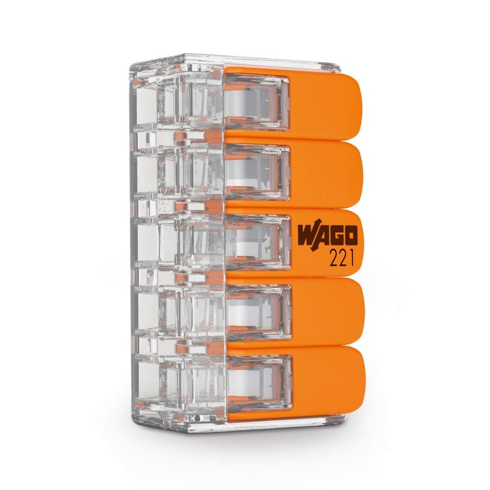 WAGO Terminales de conexión 221-615 | 5 polos, hasta 6 mm², conector de cable compacto con palanca para todos los tipos de conductores en todo el mundo, seguridad de aplicación confirmada, 6 unidades