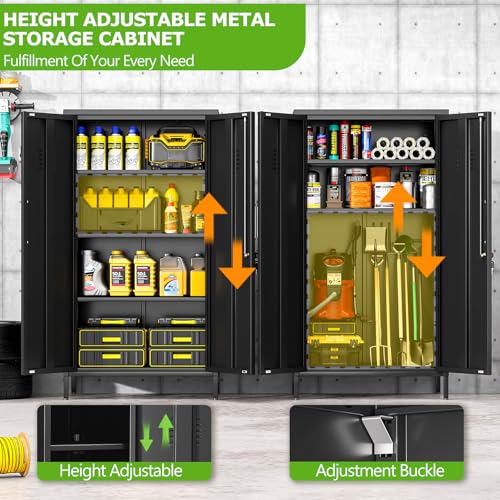 Image of PAOFIN 47 inch Metal Storage Locker, Lockable Employees Metal Locker with 2 Door and Adjustable Shelves, Steel Locker for Home, School, Office, Gym (Black)