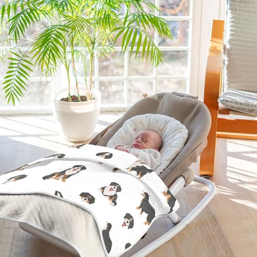 Image of vvfelixl Baby Bernese Mountain Dog Cotton Blanket - Lightweight Swaddle Blanket for Infants, Toddler, Boys, Girls - 30 inch X 40 inch, Puppy