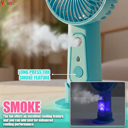 Image of VikriDA Cute Jolly Panda Portable Rechargeable Handheld Fan with Water Spray | Short Handle Small Fan for Travel, Office, Desktop - 1pc Multicolor
