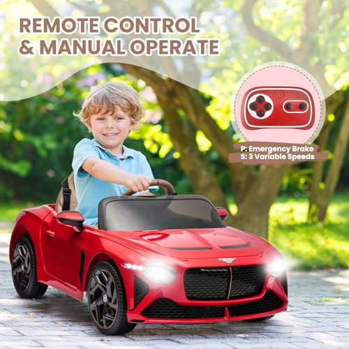 Baloveby Elektroauto für Kinder, 12V Elektrofahrzeuge mit Kindersicherung, Scherentür, Federung, 3 Geschwindigkeiten, LED-Leuchten, Hupe (Rot) – Bild 5