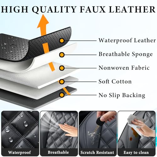 Image of Car Seat Covers, Luxury Leather Seat Cover for Cars, Front Seat Covers, Car Seats Protector Waterproof, Faux Leather Car Seat Cushions, Universal Automotive Seat Covers for Most Cars SUV Trucks Black