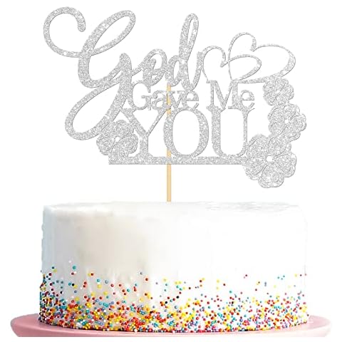 God Gave Me You Cake Topper, 3D Flowers Sign Wedding Theme Party Anniversary Decorations, Engagement / Make a Proposal Theme Marriage Party Cake Decors, Sacred and Elegant Cake Picks Favors, Silver Cover
