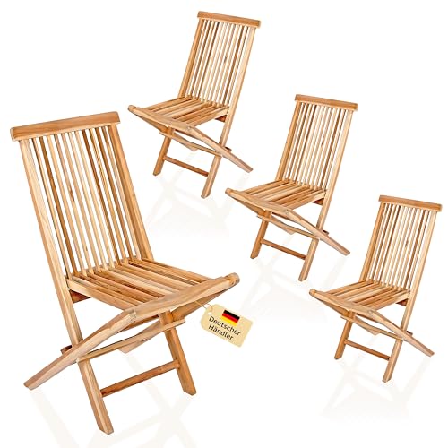 Loreno Gartenstuhl Menorca 4er Set aus Teakholz Klappbar Pflegeleicht