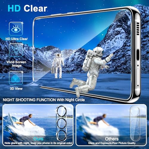 Image of firtstnow 3 Pack for Samsung Galaxy S24 Plus Screen Protector Tempered Glass + 3 Pack Camera Lens Protector, Military Grade Shatterproof, 9H Hardness, Fingerprint Unlock, Case Friendly 6.7 Inch