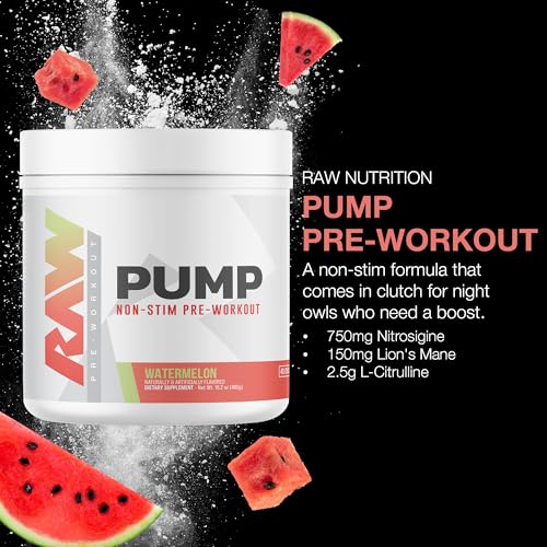 Image of RAW Pump Stim Free Pre Workout (Watermelon) - Non-Stimulant Pre Workout Supplement Powder Nitric Oxide Booster - Pre Workout Supplements Drink for During Workout - 40 Servings