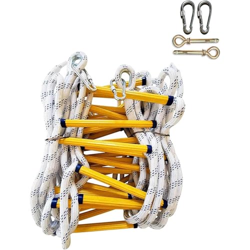 Escalera de Rescate ignífuga con 2 Ganchos - Cuerda Emergencia for balcón, Capacidad Carga 100 kg Incendios, Escalera(10M)